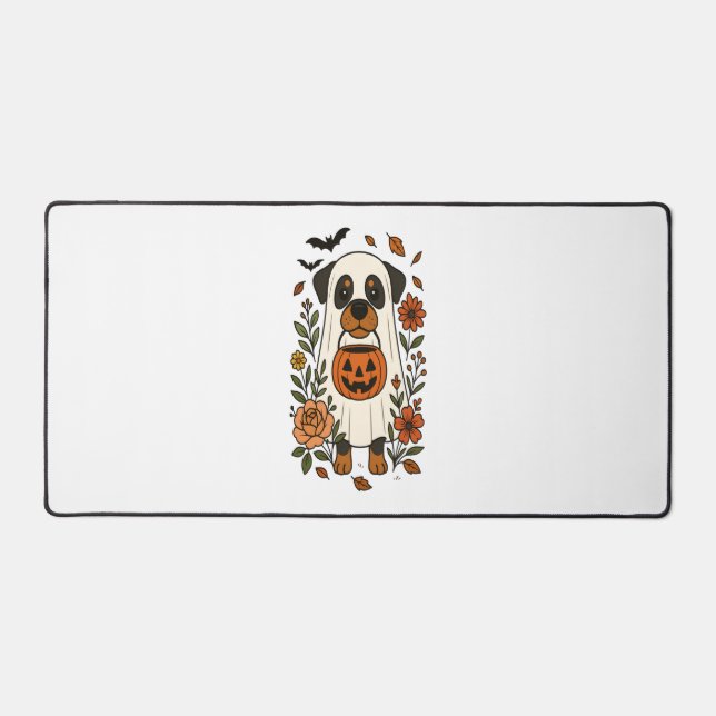 Halloween Rottweiler with Flowers Desk Mat (Front)
