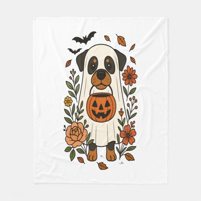 Halloween Rottweiler with Flowers Fleece Blanket (Front)