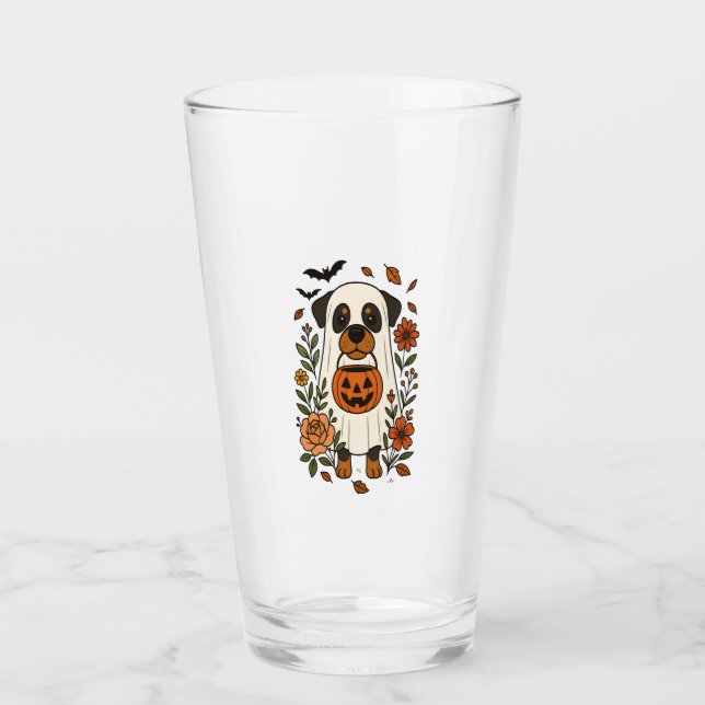 Halloween Rottweiler with Flowers Glass (Front)