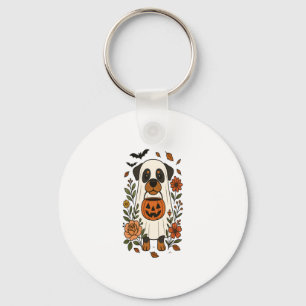 Halloween Rottweiler with Flowers Key Ring
