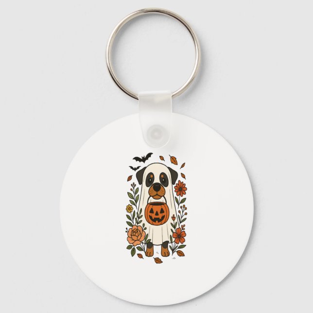 Halloween Rottweiler with Flowers Key Ring (Front)