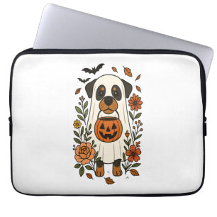 Halloween Rottweiler with Flowers Laptop Sleeve