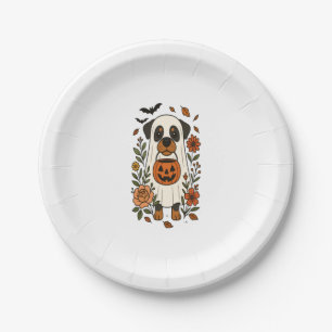 Halloween Rottweiler with Flowers Paper Plate