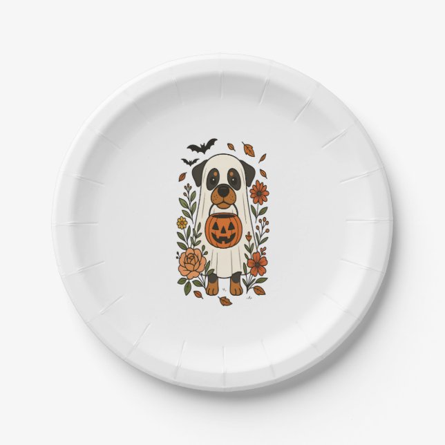 Halloween Rottweiler with Flowers Paper Plate (Front)