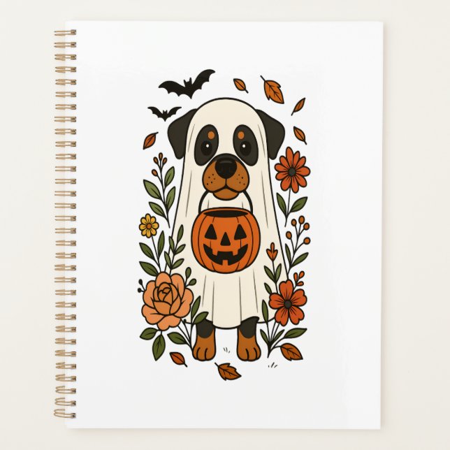 Halloween Rottweiler with Flowers Planner (Front)