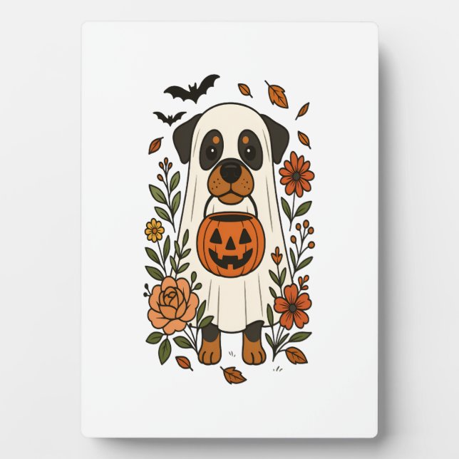 Halloween Rottweiler with Flowers Plaque (Front)