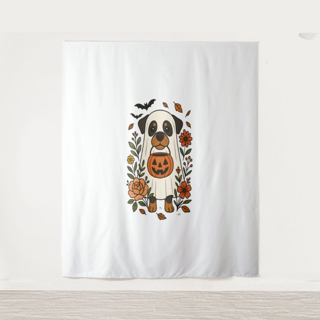 Halloween Rottweiler with Flowers Tapestry (Front)