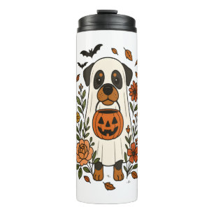 Halloween Rottweiler with Flowers Thermal Tumbler