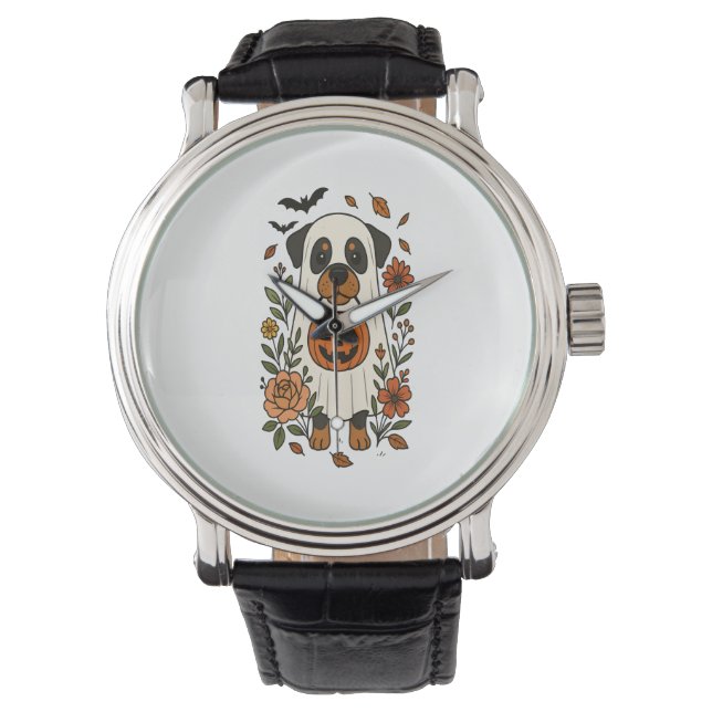 Halloween Rottweiler with Flowers Watch (Front)