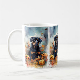 Halloween Rottweiler With Pumpkins Scary Coffee Mug