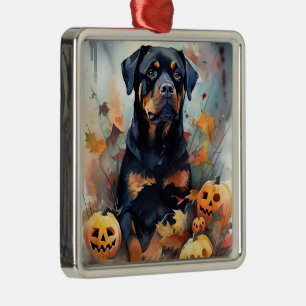 Halloween Rottweiler With Pumpkins Scary Metal Tree Decoration
