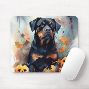 Halloween Rottweiler With Pumpkins Scary Mouse Mat