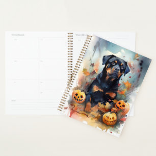 Halloween Rottweiler With Pumpkins Scary Planner