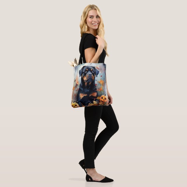 Halloween Rottweiler With Pumpkins Scary Tote Bag (On Model)