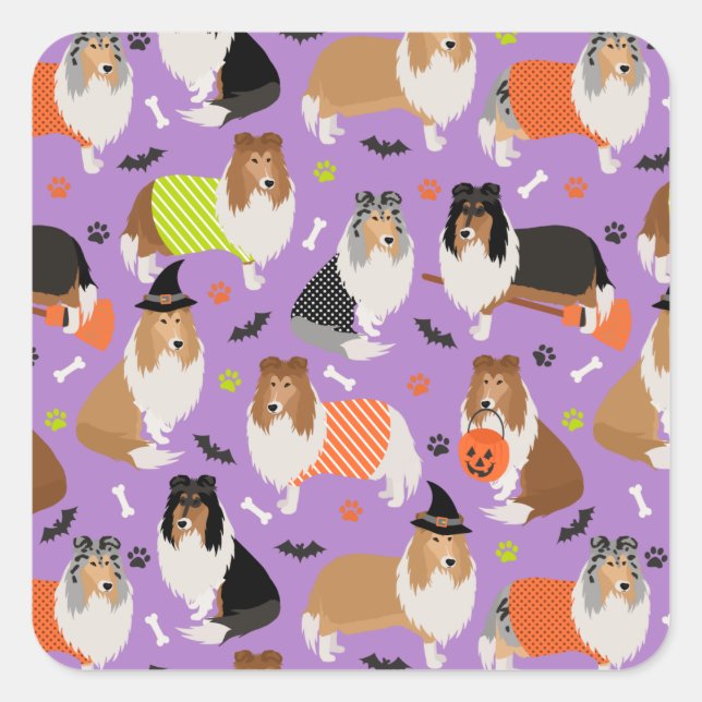 Halloween Rough Collie Square Sticker (Front)