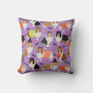 Halloween Rough Collie Throw Pillow