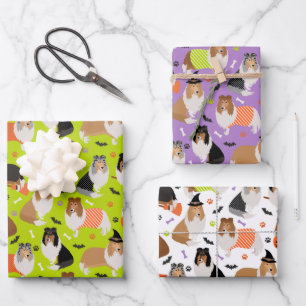 Halloween Rough Collie Wrapping Paper Sheet