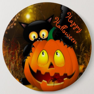 Halloween Round Button/Black Cat and Pumpkin 6 Cm Round Badge
