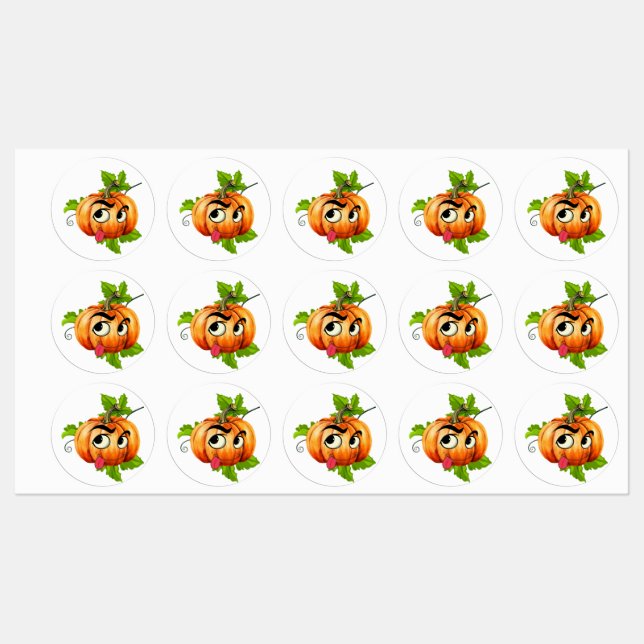Halloween Round Stickers – Funny Pumpkin Face (Sheet)