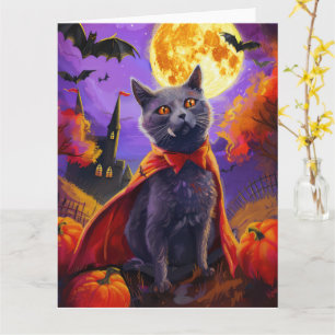Halloween Russian Blue Cat Vampire Pumpkins Scary Card
