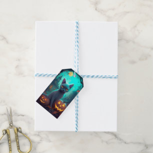 Halloween Russian Blue Cat With Pumpkins Scary Gift Tags