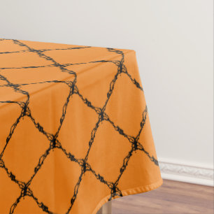 Halloween Rustic Geometric Squares Pattern Orange Tablecloth