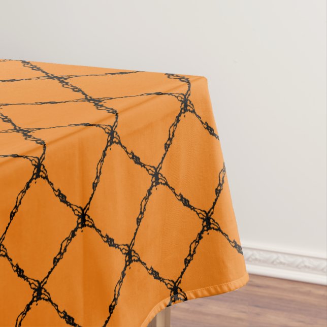 Halloween Rustic Geometric Squares Pattern Orange Tablecloth (In Situ)