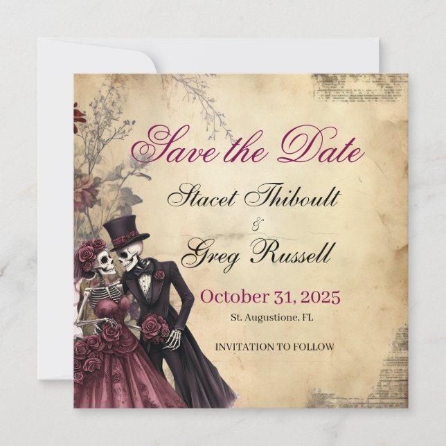 Halloween Rustic Gothic Skeleton Save the Date  Invitation (Front)