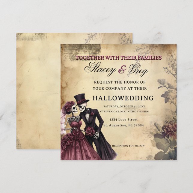 Halloween Rustic Gothic Skeleton Wedding  Invitation (Front/Back)
