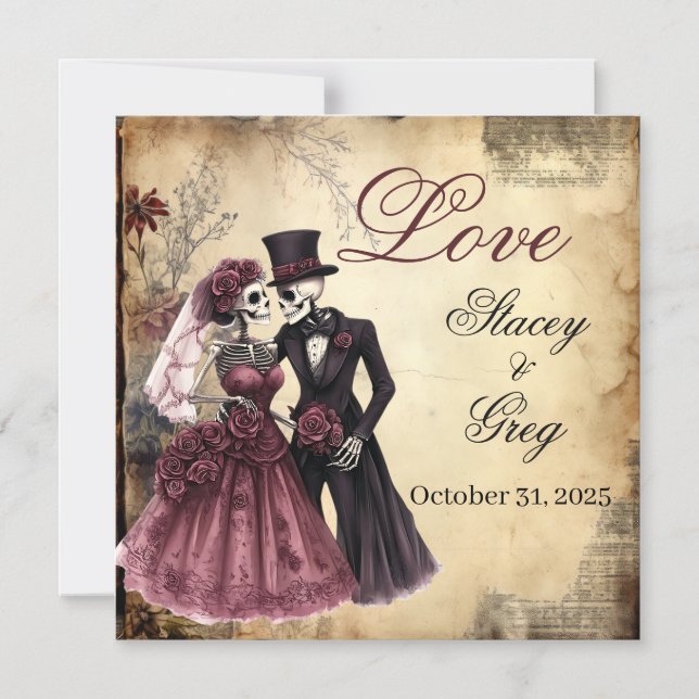 Halloween Rustic Gothic Skeleton Wedding  Magnetic Invitation (Front)