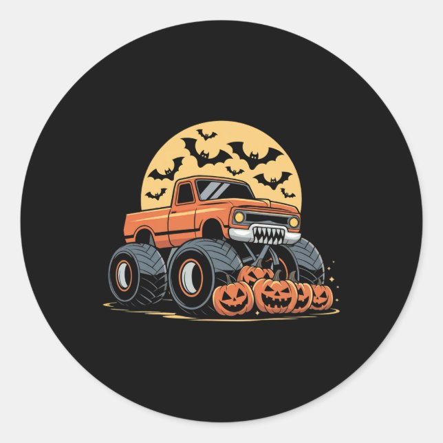 Halloween S For Kids Boys Monster Truck Pumpkins  Classic Round Sticker (Front)