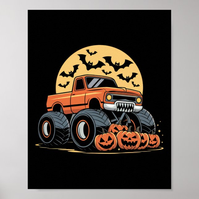 Halloween S For Kids Boys Monster Truck Pumpkins  Poster (Front)