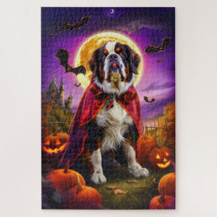 Halloween Saint Bernard Vampire Pumpkins Scary Jigsaw Puzzle