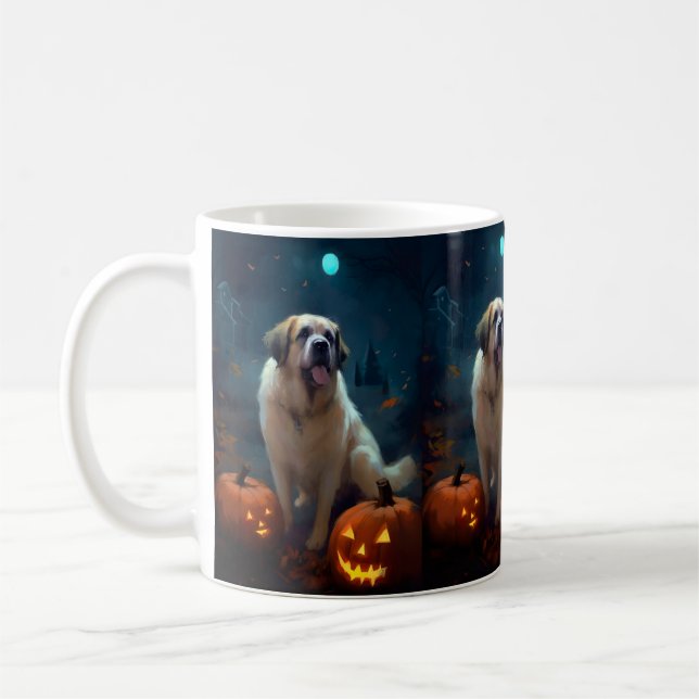 Halloween Saint Bernard With Pumpkins Scary  Coffee Mug (Left)