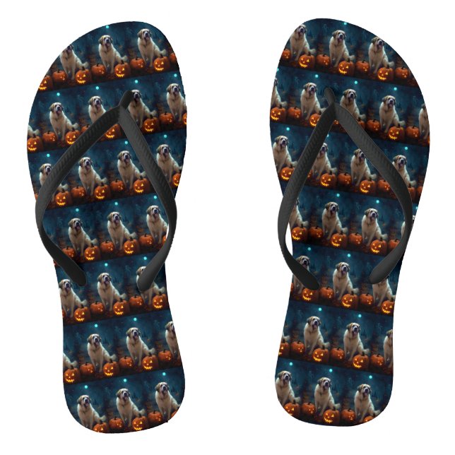 Halloween Saint Bernard With Pumpkins Scary  Flip Flops (Footbed)
