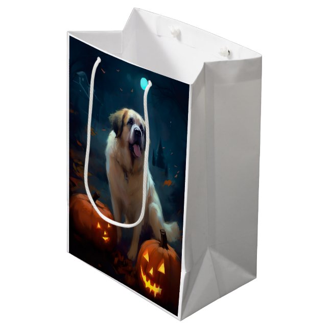 Halloween Saint Bernard With Pumpkins Scary  Medium Gift Bag (Front Angled)