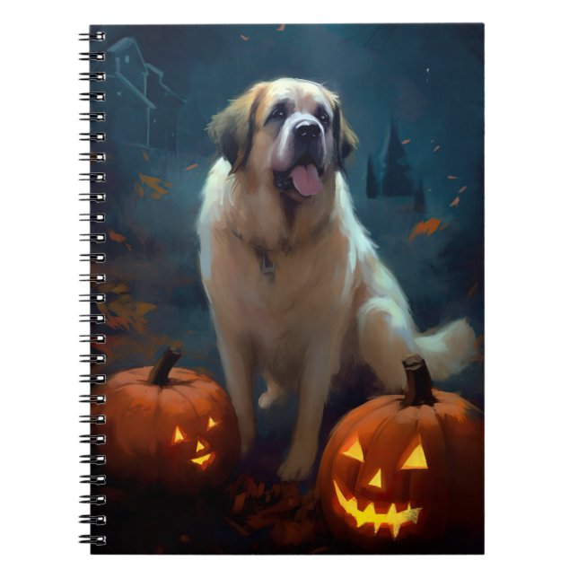 Halloween Saint Bernard With Pumpkins Scary  Notebook (Front)