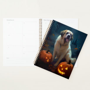 Halloween Saint Bernard With Pumpkins Scary Planner