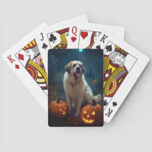 Halloween Saint Bernard With Pumpkins Scary Playing Cards