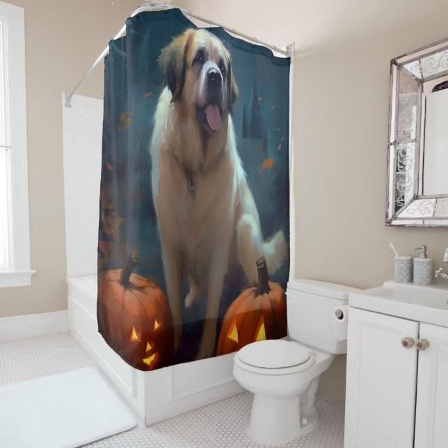 Halloween Saint Bernard With Pumpkins Scary  Shower Curtain (In Situ)