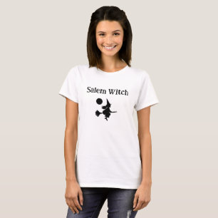 Halloween Salem Witch on Broom Flying T-Shirt