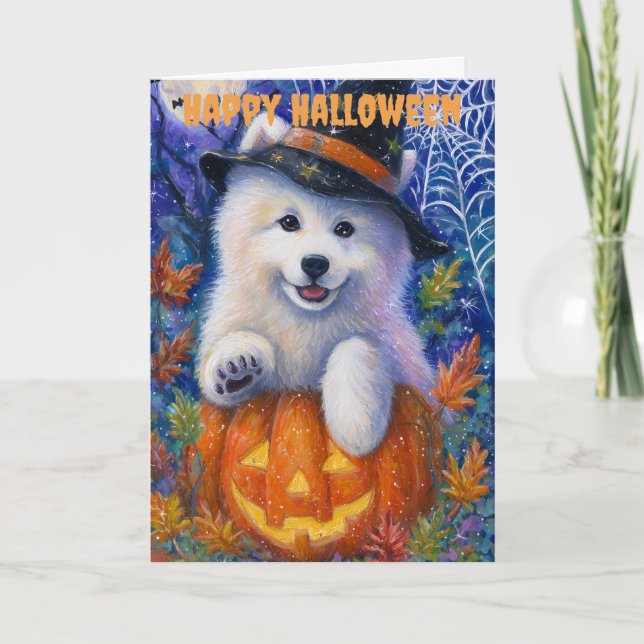 Halloween Samoyed Dog Holiday Card (Front)