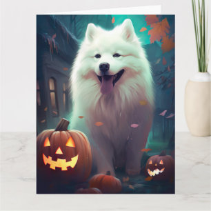 Halloween Samoyed With Pumpkins Scary Card