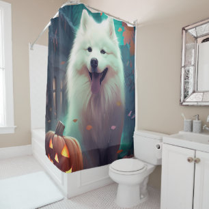 Halloween Samoyed With Pumpkins Scary Shower Curtain