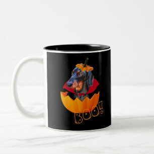 Halloween sausage dog pumpkin Two-Tone coffee mug