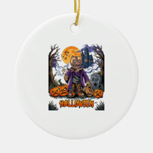 Halloween Scarecrow Candy Sack Pumpkins Haunted Ho Ceramic Tree Decoration