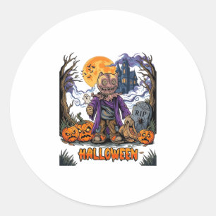 Halloween Scarecrow Candy Sack Pumpkins Haunted Ho Classic Round Sticker