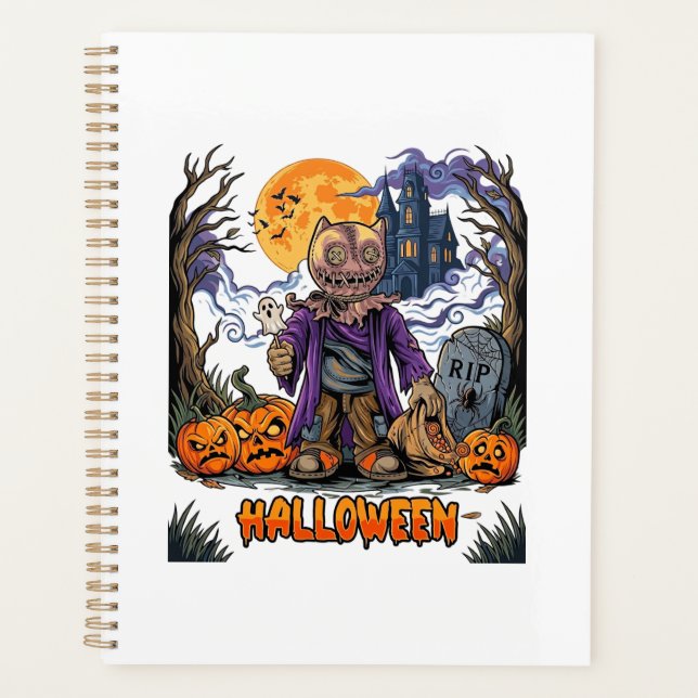 Halloween Scarecrow Candy Sack Pumpkins Haunted Ho Planner (Front)