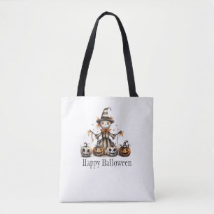 Halloween Scarecrow Design with Jack-o'-Lanterns Tote Bag