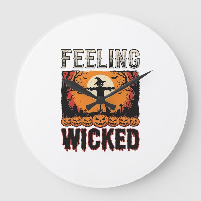Halloween Scarecrow Feeling Wicked Vintage_1 Large Clock (Front)